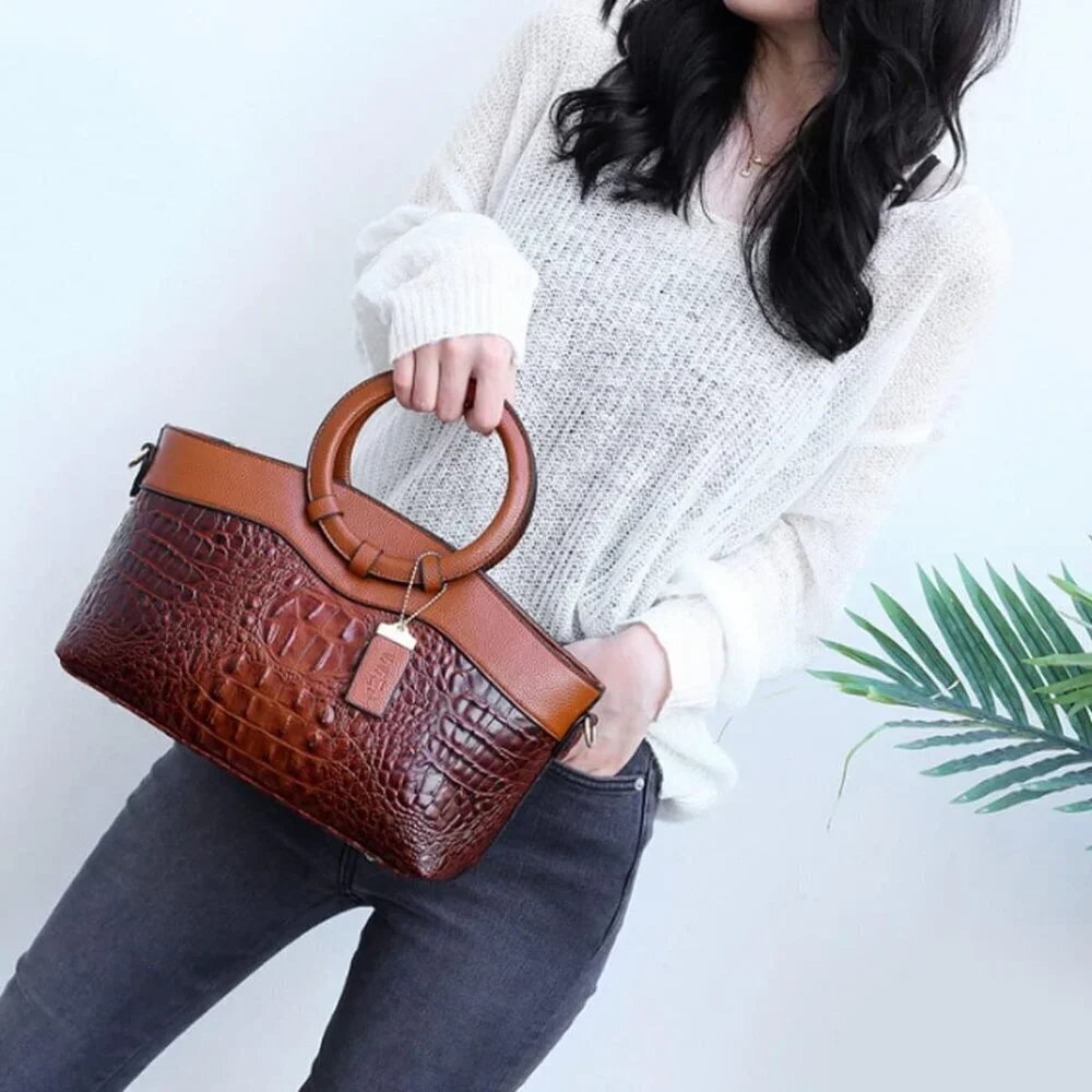 Crocodile Pattern Leather Handbag Women Satchel Shoulder Purse Tote